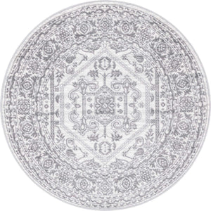 White 5' x 5' Boston Round Area Rug 55% Polypropylene & 45% Polyester Easy Clean Traditional Classical Carpet for Contemporary Living Dining Room Office Space for Sale at Rug Engine