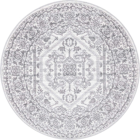 White 5' x 5' Boston Round Area Rug 55% Polypropylene & 45% Polyester Easy Clean Traditional Classical Carpet for Contemporary Living Dining Room Office Space for Sale at Rug Engine