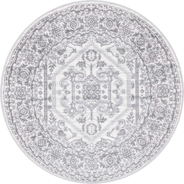 White 5' x 5' Boston Round Area Rug 55% Polypropylene & 45% Polyester Easy Clean Traditional Classical Carpet for Contemporary Living Dining Room Office Space for Sale at Rug Engine
