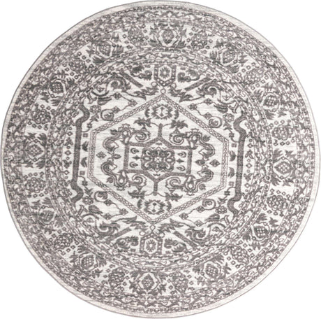 White 7' 10 x 7' 10 Boston Round Area Rug 55% Polypropylene & 45% Polyester Easy Clean Traditional Classical Carpet for Contemporary Living Dining Room Office Space for Sale at Rug Engine