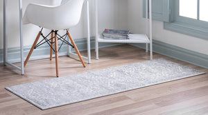 White 2' x 8' Boston Runner Area Rug 55% Polypropylene & 45% Polyester Easy Clean Traditional Classical Carpet for Contemporary Living Dining Room Office Space for Sale at Rug Engine