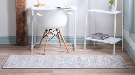 White 2' x 8' Boston Runner Area Rug 55% Polypropylene & 45% Polyester Easy Clean Traditional Classical Carpet for Contemporary Living Dining Room Office Space for Sale at Rug Engine