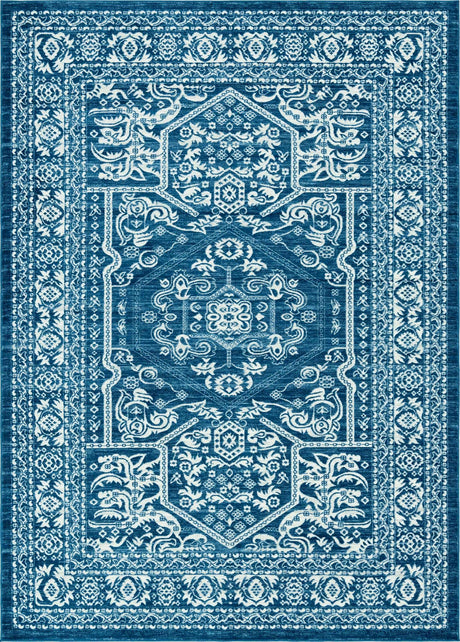 Blue 9' 10 x 14' Boston Rectangle Area Rug 55% Polypropylene & 45% Polyester Easy Clean Traditional Classical Carpet for Contemporary Living Dining Room Office Space for Sale at Rug Engine
