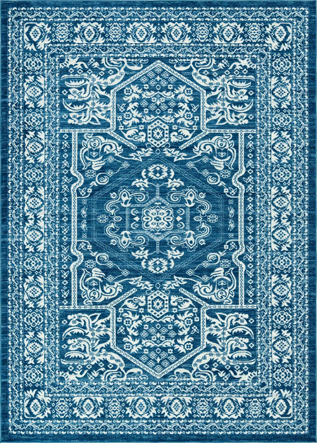 Blue 9' 10 x 14' Boston Rectangle Area Rug 55% Polypropylene & 45% Polyester Easy Clean Traditional Classical Carpet for Contemporary Living Dining Room Office Space for Sale at Rug Engine