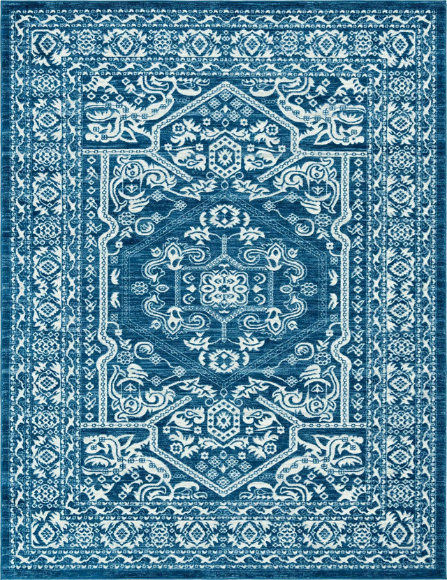 Blue 9' x 12' Boston Rectangle Area Rug 55% Polypropylene & 45% Polyester Easy Clean Traditional Classical Carpet for Contemporary Living Dining Room Office Space for Sale at Rug Engine