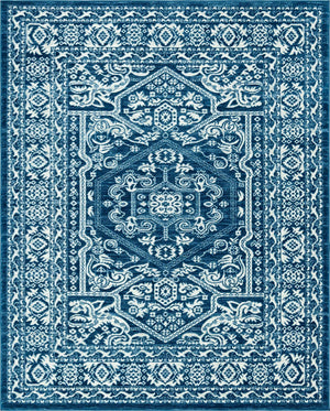 Blue 7' 10 x 10' Boston Rectangle Area Rug 55% Polypropylene & 45% Polyester Easy Clean Traditional Classical Carpet for Contemporary Living Dining Room Office Space for Sale at Rug Engine