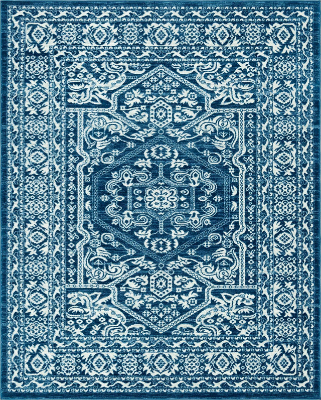 Blue 7' 10 x 10' Boston Rectangle Area Rug 55% Polypropylene & 45% Polyester Easy Clean Traditional Classical Carpet for Contemporary Living Dining Room Office Space for Sale at Rug Engine