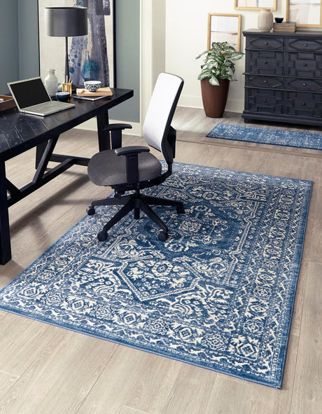Blue 3' 3 x 5' 3 Boston Rectangle Area Rug 55% Polypropylene & 45% Polyester Easy Clean Traditional Classical Carpet for Contemporary Living Dining Room Office Space for Sale at Rug Engine