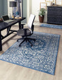 Blue 9' x 12' Boston Rectangle Area Rug 55% Polypropylene & 45% Polyester Easy Clean Traditional Classical Carpet for Contemporary Living Dining Room Office Space for Sale at Rug Engine