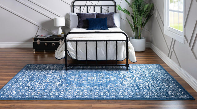 Blue 9' x 12' Boston Rectangle Area Rug 55% Polypropylene & 45% Polyester Easy Clean Traditional Classical Carpet for Contemporary Living Dining Room Office Space for Sale at Rug Engine