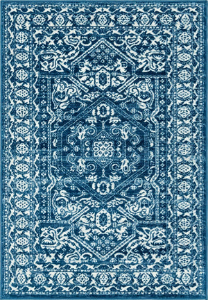 Blue 4' 1 x 6' 1 Boston Rectangle Area Rug 55% Polypropylene & 45% Polyester Easy Clean Traditional Classical Carpet for Contemporary Living Dining Room Office Space for Sale at Rug Engine