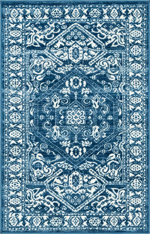 Blue 3' 3 x 5' 3 Boston Rectangle Area Rug 55% Polypropylene & 45% Polyester Easy Clean Traditional Classical Carpet for Contemporary Living Dining Room Office Space for Sale at Rug Engine