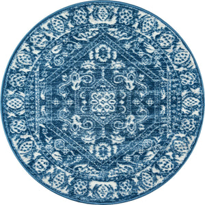 Blue 3' 3 x 3' 3 Boston Round Area Rug 55% Polypropylene & 45% Polyester Easy Clean Traditional Classical Carpet for Contemporary Living Dining Room Office Space for Sale at Rug Engine