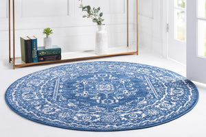 Blue 7' 10 x 7' 10 Boston Round Area Rug 55% Polypropylene & 45% Polyester Easy Clean Traditional Classical Carpet for Contemporary Living Dining Room Office Space for Sale at Rug Engine