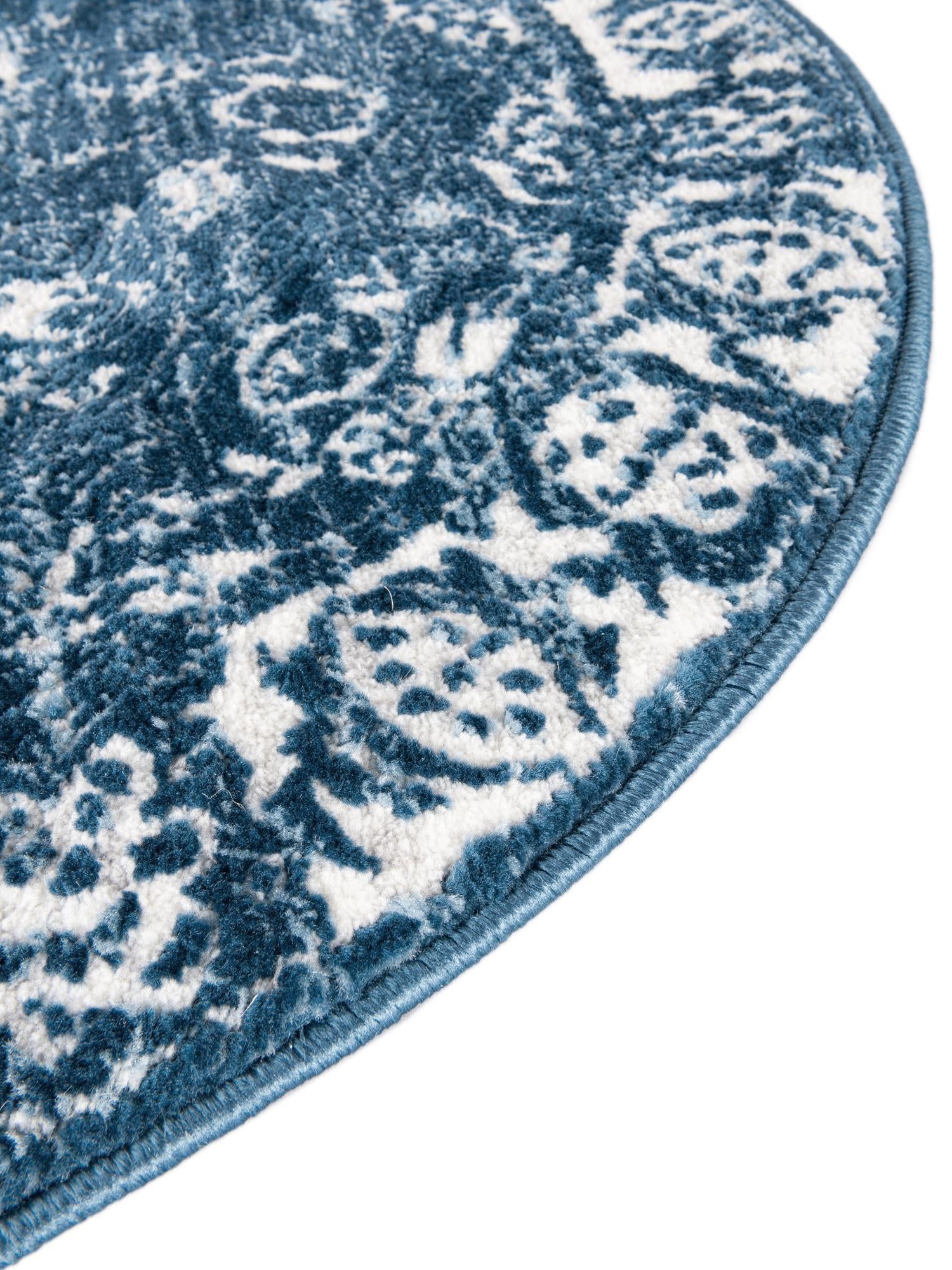 Blue 5' x 5' Boston Round Area Rug 55% Polypropylene & 45% Polyester Easy Clean Traditional Classical Carpet for Contemporary Living Dining Room Office Space for Sale at Rug Engine