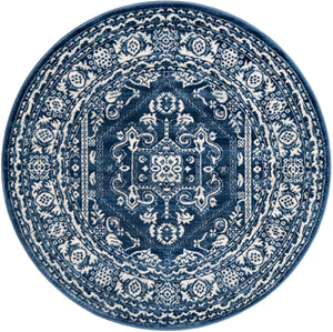 Blue 5' x 5' Boston Round Area Rug 55% Polypropylene & 45% Polyester Easy Clean Traditional Classical Carpet for Contemporary Living Dining Room Office Space for Sale at Rug Engine