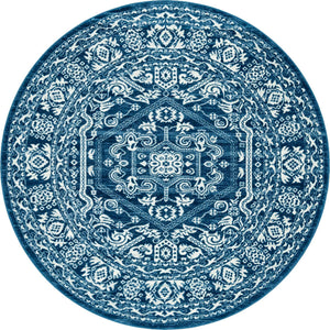 Blue 7' 10 x 7' 10 Boston Round Area Rug 55% Polypropylene & 45% Polyester Easy Clean Traditional Classical Carpet for Contemporary Living Dining Room Office Space for Sale at Rug Engine