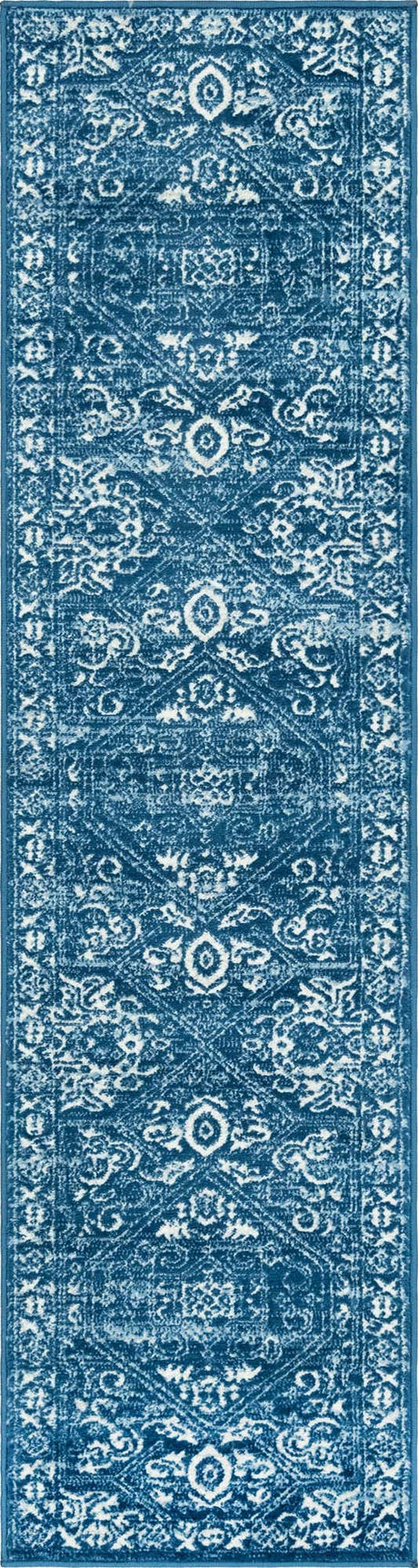 Blue 2' x 8' Boston Runner Area Rug 55% Polypropylene & 45% Polyester Easy Clean Traditional Classical Carpet for Contemporary Living Dining Room Office Space for Sale at Rug Engine