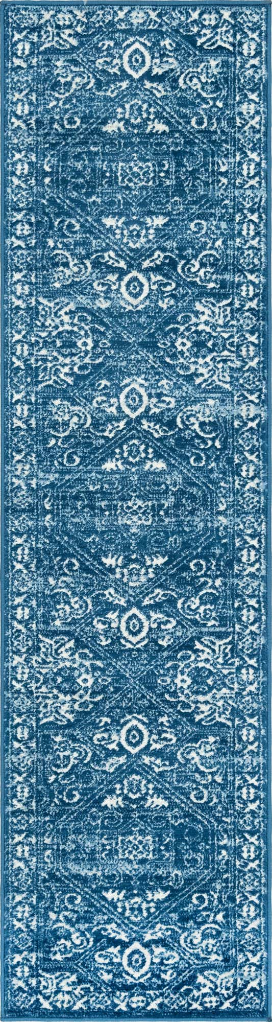 Blue 2' x 8' Boston Runner Area Rug 55% Polypropylene & 45% Polyester Easy Clean Traditional Classical Carpet for Contemporary Living Dining Room Office Space for Sale at Rug Engine