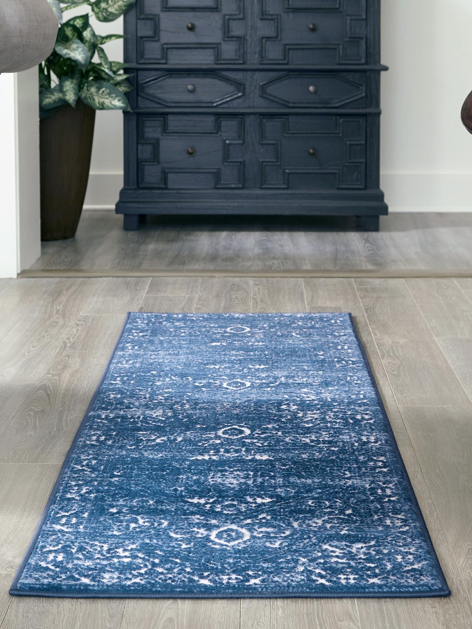 Blue 2' x 8' Boston Runner Area Rug 55% Polypropylene & 45% Polyester Easy Clean Traditional Classical Carpet for Contemporary Living Dining Room Office Space for Sale at Rug Engine