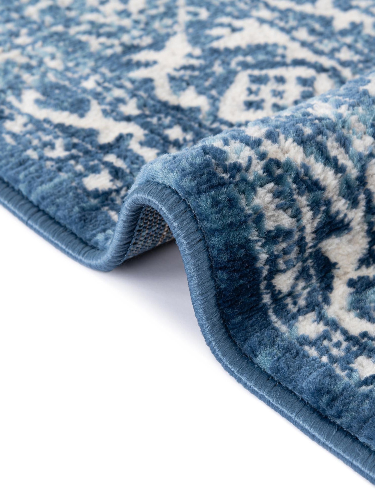 Blue 2' x 8' Boston Runner Area Rug 55% Polypropylene & 45% Polyester Easy Clean Traditional Classical Carpet for Contemporary Living Dining Room Office Space for Sale at Rug Engine