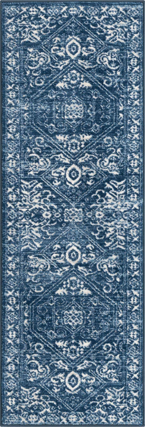 Blue 2' x 6' 1 Boston Runner Area Rug 55% Polypropylene & 45% Polyester Easy Clean Traditional Classical Carpet for Contemporary Living Dining Room Office Space for Sale at Rug Engine
