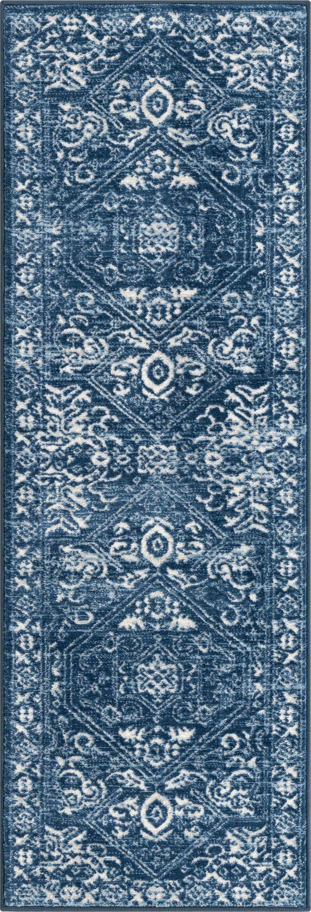 Blue 2' x 6' 1 Boston Runner Area Rug 55% Polypropylene & 45% Polyester Easy Clean Traditional Classical Carpet for Contemporary Living Dining Room Office Space for Sale at Rug Engine
