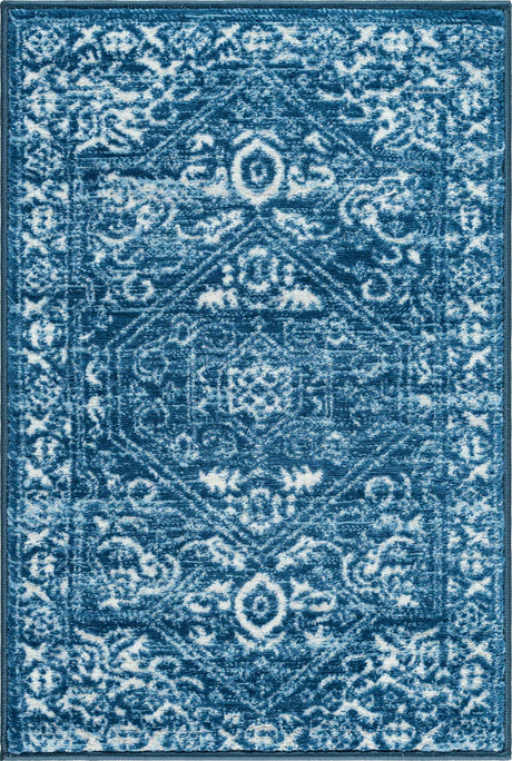 Blue 2' x 3' 1 Boston Rectangle Area Rug 55% Polypropylene & 45% Polyester Easy Clean Traditional Classical Carpet for Contemporary Living Dining Room Office Space for Sale at Rug Engine
