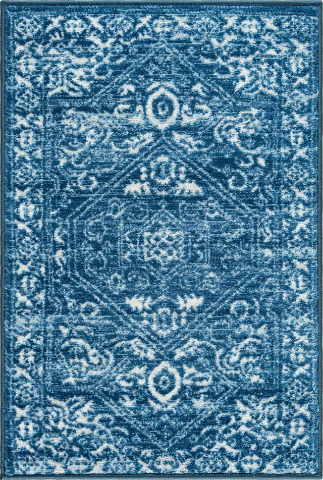 Blue 2' x 3' 1 Boston Rectangle Area Rug 55% Polypropylene & 45% Polyester Easy Clean Traditional Classical Carpet for Contemporary Living Dining Room Office Space for Sale at Rug Engine