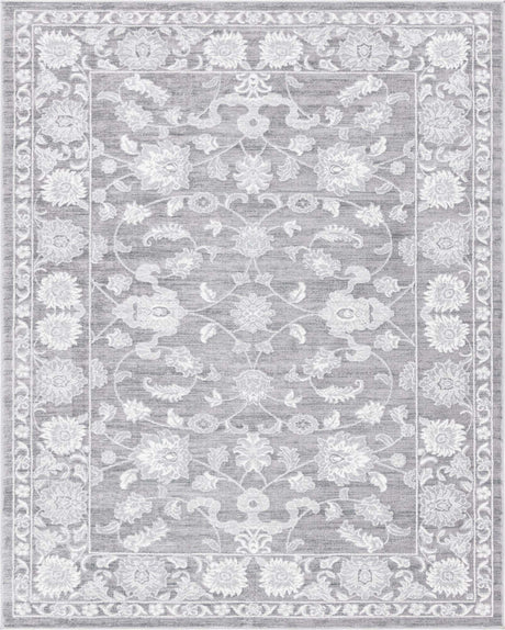 Gray 7' 10 x 10' Boston Rectangle Area Rug 55% Polypropylene & 45% Polyester Easy Clean Traditional Classical Carpet for Contemporary Living Dining Room Office Space for Sale at Rug Engine