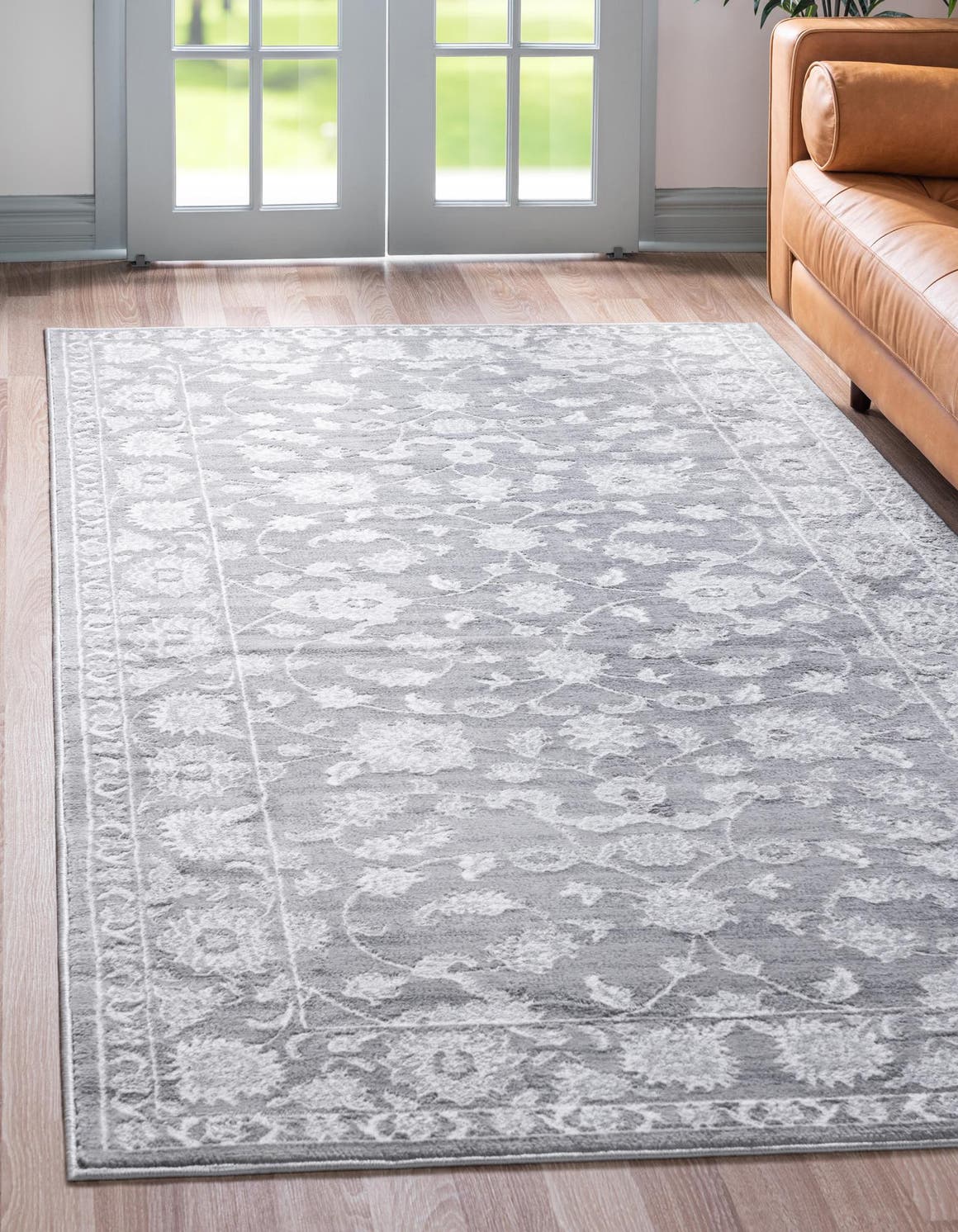 Gray 9' x 12' Boston Rectangle Area Rug 55% Polypropylene & 45% Polyester Easy Clean Traditional Classical Carpet for Contemporary Living Dining Room Office Space for Sale at Rug Engine