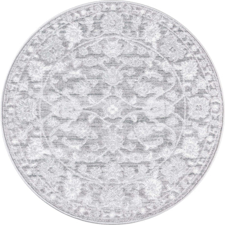 Gray 3' 3 x 3' 3 Boston Round Area Rug 55% Polypropylene & 45% Polyester Easy Clean Traditional Classical Carpet for Contemporary Living Dining Room Office Space for Sale at Rug Engine