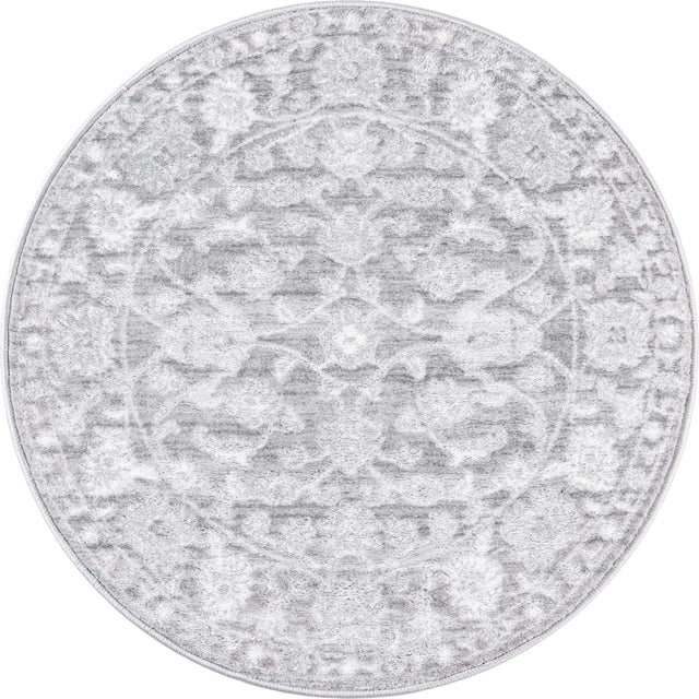 Gray 3' 3 x 3' 3 Boston Round Area Rug 55% Polypropylene & 45% Polyester Easy Clean Traditional Classical Carpet for Contemporary Living Dining Room Office Space for Sale at Rug Engine