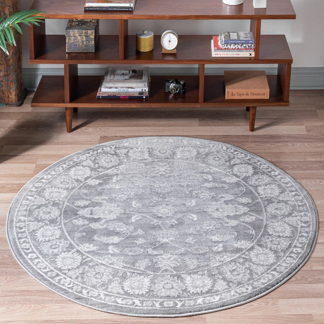 Gray 7' 10 x 7' 10 Boston Round Area Rug 55% Polypropylene & 45% Polyester Easy Clean Traditional Classical Carpet for Contemporary Living Dining Room Office Space for Sale at Rug Engine
