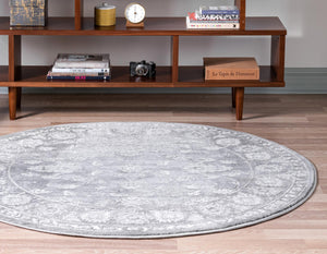 Gray 6' 1 x 6' 1 Boston Round Area Rug 55% Polypropylene & 45% Polyester Easy Clean Traditional Classical Carpet for Contemporary Living Dining Room Office Space for Sale at Rug Engine