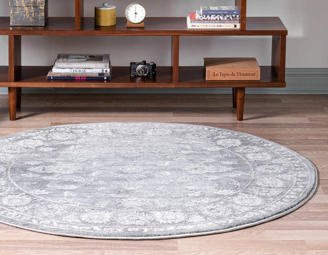 Gray 5' x 5' Boston Round Area Rug 55% Polypropylene & 45% Polyester Easy Clean Traditional Classical Carpet for Contemporary Living Dining Room Office Space for Sale at Rug Engine