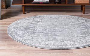 Gray 7' 10 x 7' 10 Boston Round Area Rug 55% Polypropylene & 45% Polyester Easy Clean Traditional Classical Carpet for Contemporary Living Dining Room Office Space for Sale at Rug Engine