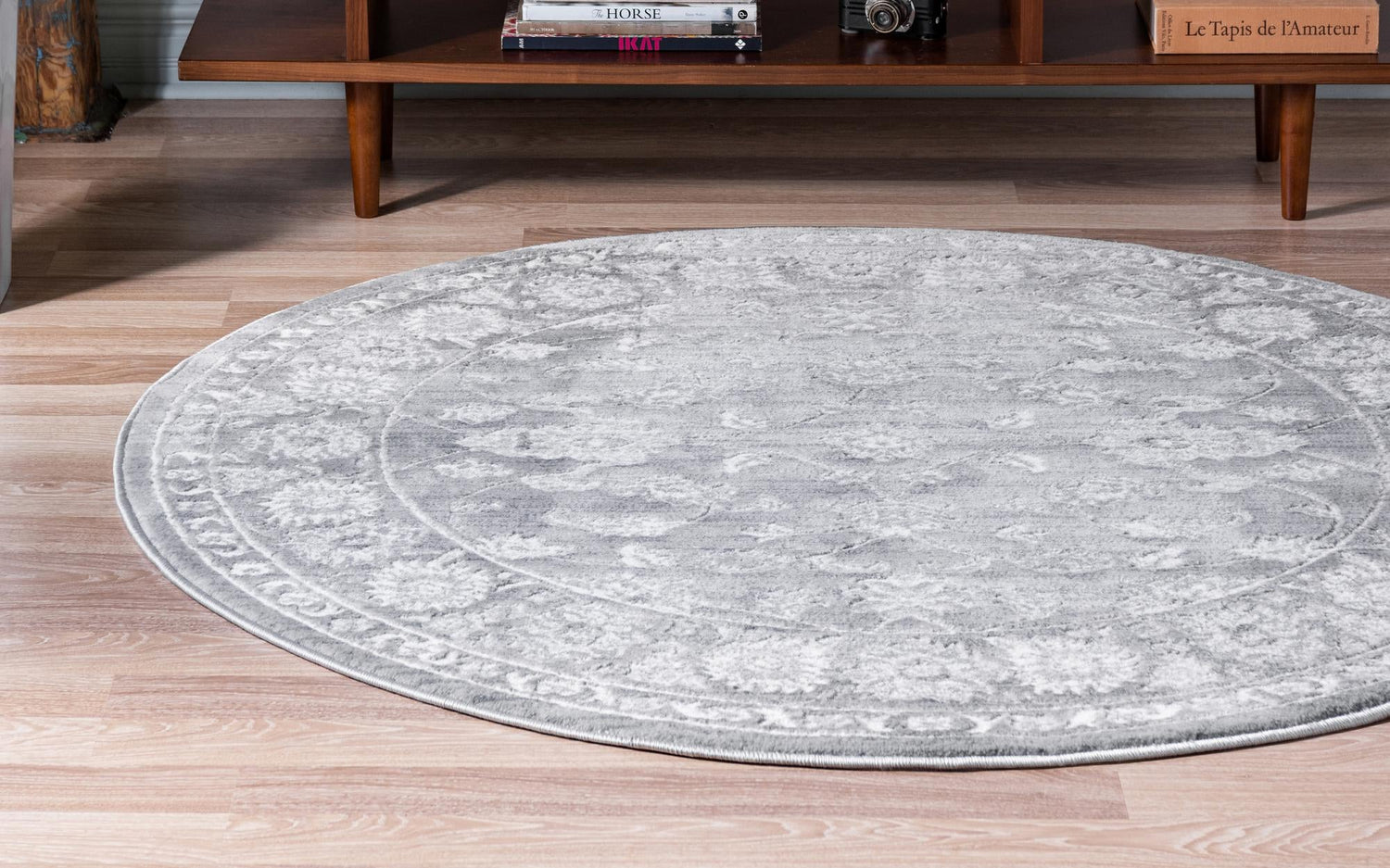 Gray 10' x 10' Boston Round Area Rug 55% Polypropylene & 45% Polyester Easy Clean Traditional Classical Carpet for Contemporary Living Dining Room Office Space for Sale at Rug Engine