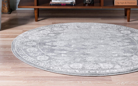 Gray 6' 1 x 6' 1 Boston Round Area Rug 55% Polypropylene & 45% Polyester Easy Clean Traditional Classical Carpet for Contemporary Living Dining Room Office Space for Sale at Rug Engine