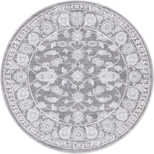 Gray 5' x 5' Boston Round Area Rug 55% Polypropylene & 45% Polyester Easy Clean Traditional Classical Carpet for Contemporary Living Dining Room Office Space for Sale at Rug Engine