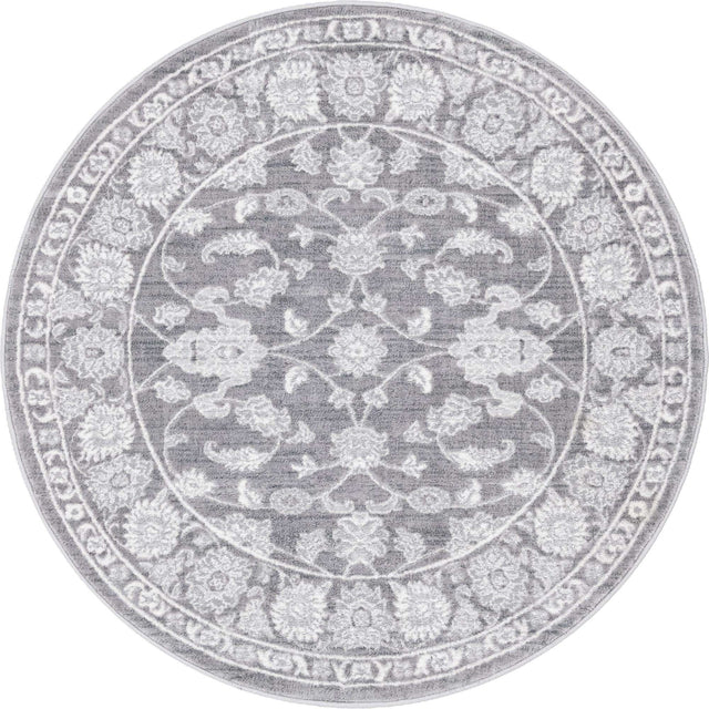 Gray 5' x 5' Boston Round Area Rug 55% Polypropylene & 45% Polyester Easy Clean Traditional Classical Carpet for Contemporary Living Dining Room Office Space for Sale at Rug Engine