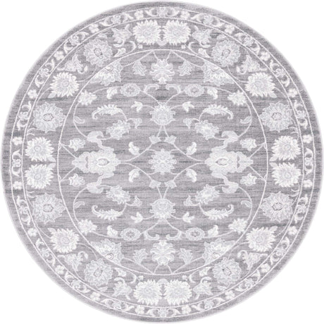 Gray 7' 10 x 7' 10 Boston Round Area Rug 55% Polypropylene & 45% Polyester Easy Clean Traditional Classical Carpet for Contemporary Living Dining Room Office Space for Sale at Rug Engine