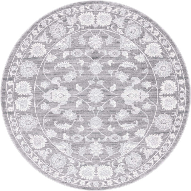 Gray 7' 10 x 7' 10 Boston Round Area Rug 55% Polypropylene & 45% Polyester Easy Clean Traditional Classical Carpet for Contemporary Living Dining Room Office Space for Sale at Rug Engine