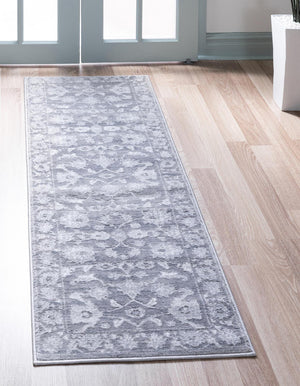 Gray 2' 7 x 12' Boston Runner Area Rug 55% Polypropylene & 45% Polyester Easy Clean Traditional Classical Carpet for Contemporary Living Dining Room Office Space for Sale at Rug Engine