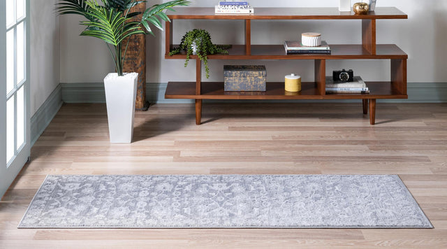 Gray 2' 7 x 12' Boston Runner Area Rug 55% Polypropylene & 45% Polyester Easy Clean Traditional Classical Carpet for Contemporary Living Dining Room Office Space for Sale at Rug Engine