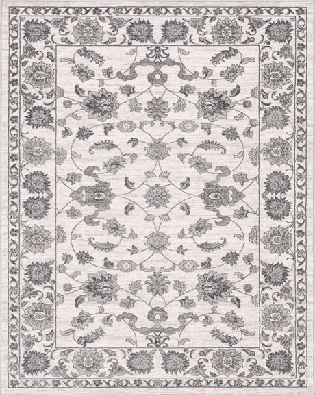 white Gray 7' 10 x 10' Boston Rectangle Area Rug 55% Polypropylene & 45% Polyester Easy Clean Traditional Classical Carpet for Contemporary Living Dining Room Office Space for Sale at Rug Engine