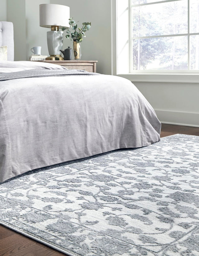 white Gray 5' x 8' Boston Rectangle Area Rug 55% Polypropylene & 45% Polyester Easy Clean Traditional Classical Carpet for Contemporary Living Dining Room Office Space for Sale at Rug Engine
