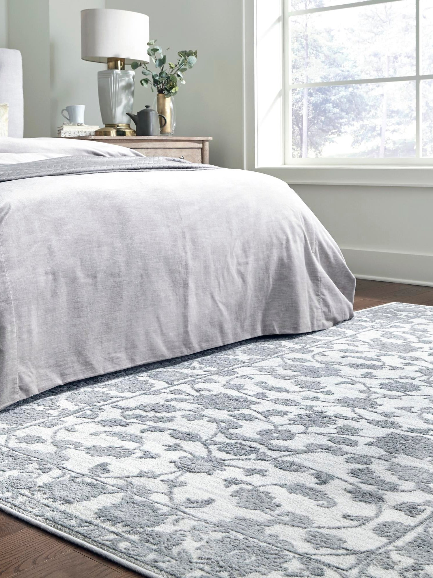 white Gray 7' 10 x 10' Boston Rectangle Area Rug 55% Polypropylene & 45% Polyester Easy Clean Traditional Classical Carpet for Contemporary Living Dining Room Office Space for Sale at Rug Engine