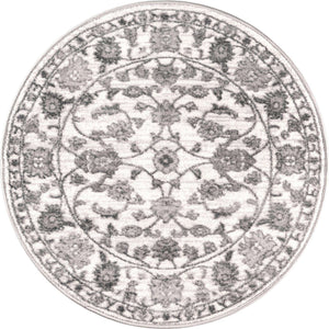 white Gray 3' 3 x 3' 3 Boston Round Area Rug 55% Polypropylene & 45% Polyester Easy Clean Traditional Classical Carpet for Contemporary Living Dining Room Office Space for Sale at Rug Engine