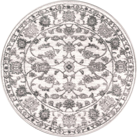 white Gray 3' 3 x 3' 3 Boston Round Area Rug 55% Polypropylene & 45% Polyester Easy Clean Traditional Classical Carpet for Contemporary Living Dining Room Office Space for Sale at Rug Engine